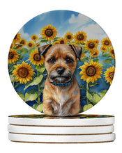 Load image into Gallery viewer, Border Terrier in Sunflowers Large Sandstone Coasters Pack of 4