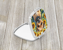 Load image into Gallery viewer, Border Terrier in Sunflowers Compact Mirror – Stylish Purse Mirror with Artistic Covers