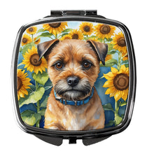 Load image into Gallery viewer, Border Terrier in Sunflowers Compact Mirror – Stylish Purse Mirror with Artistic Covers