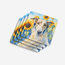 Load image into Gallery viewer, Borzoi in Sunflowers Coasters - Set of 4 Lightweight Foam, Absorbent Drink Coasters