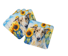 Load image into Gallery viewer, Borzoi in Sunflowers Coasters - Set of 4 Lightweight Foam, Absorbent Drink Coasters