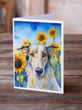 Load image into Gallery viewer, Borzoi in Sunflowers Greeting Cards - Blank Note Cards – 8-Pack of Artist-Designed Cards with Envelopes
