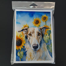 Load image into Gallery viewer, Borzoi in Sunflowers Greeting Cards - Blank Note Cards – 8-Pack of Artist-Designed Cards with Envelopes
