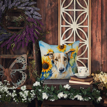 Load image into Gallery viewer, Borzoi in Sunflowers Throw Pillow - 14x14 Decorative Pillow – Art for Your Home &amp; Patio