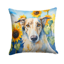 Load image into Gallery viewer, Borzoi in Sunflowers Throw Pillow - 14x14 Decorative Pillow – Art for Your Home &amp; Patio