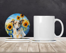 Load image into Gallery viewer, Borzoi in Sunflowers Large Sandstone Coasters Pack of 4