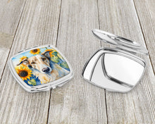 Load image into Gallery viewer, Borzoi in Sunflowers Compact Mirror – Stylish Purse Mirror with Artistic Covers