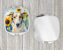 Load image into Gallery viewer, Borzoi in Sunflowers Compact Mirror – Stylish Purse Mirror with Artistic Covers