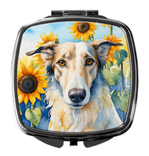 Load image into Gallery viewer, Borzoi in Sunflowers Compact Mirror – Stylish Purse Mirror with Artistic Covers