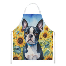 Load image into Gallery viewer, Boston Terrier in Sunflowers Apron – Artist-Designed Kitchen, BBQ &amp; Craft Apron