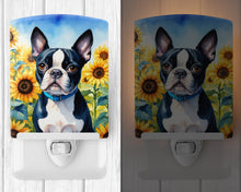 Load image into Gallery viewer, Boston Terrier in Sunflowers Ceramic Night Light