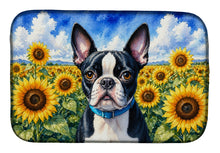 Load image into Gallery viewer, Boston Terrier in Sunflowers Dish Drying Mat Absorbent Dish Drying Mat Pad for Kitchen Counter Dish Drainer Mat for Countertop, 14 x 21", Multicolor