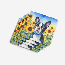 Load image into Gallery viewer, Boston Terrier in Sunflowers Coasters - Set of 4 Lightweight Foam, Absorbent Drink Coasters