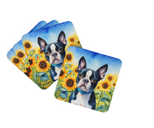 Load image into Gallery viewer, Boston Terrier in Sunflowers Coasters - Set of 4 Lightweight Foam, Absorbent Drink Coasters