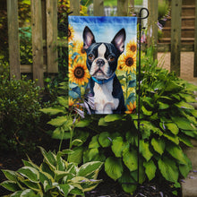 Load image into Gallery viewer, Boston Terrier in Sunflowers Garden Flag – Bright Dog-Themed Yard Decor