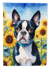 Load image into Gallery viewer, Boston Terrier in Sunflowers Garden Flag – Bright Dog-Themed Yard Decor