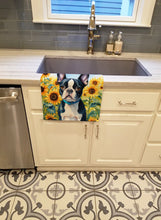 Load image into Gallery viewer, Boston Terrier in Sunflowers Kitchen Towel