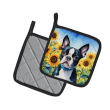 Load image into Gallery viewer, Boston Terrier in Sunflowers Pot Holders - Set of 2 Decorative Kitchen Helpers | Made in the USA