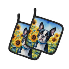 Load image into Gallery viewer, Boston Terrier in Sunflowers Pot Holders - Set of 2 Decorative Kitchen Helpers | Made in the USA