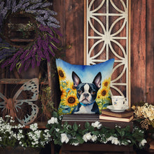 Load image into Gallery viewer, Boston Terrier in Sunflowers Throw Pillow - 14x14 Decorative Pillow – Art for Your Home &amp; Patio