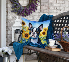 Load image into Gallery viewer, Boston Terrier in Sunflowers Throw Pillow