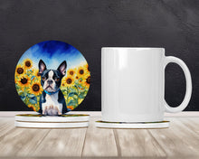 Load image into Gallery viewer, Boston Terrier in Sunflowers Large Sandstone Coasters Pack of 4