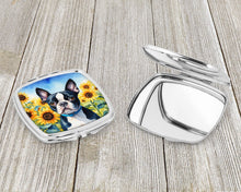 Load image into Gallery viewer, Boston Terrier in Sunflowers Compact Mirror – Stylish Purse Mirror with Artistic Covers
