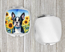 Load image into Gallery viewer, Boston Terrier in Sunflowers Compact Mirror – Stylish Purse Mirror with Artistic Covers