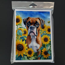 Load image into Gallery viewer, Boxer in Sunflowers Greeting Cards - Blank Note Cards – 8-Pack of Artist-Designed Cards with Envelopes