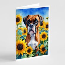 Load image into Gallery viewer, Boxer in Sunflowers Greeting Cards - Blank Note Cards – 8-Pack of Artist-Designed Cards with Envelopes