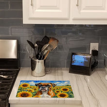 Load image into Gallery viewer, Boxer in Sunflowers Cutting Board Tempered Glass Kitchen Cutting Surface, Heat Resistant Chopping Board with Non-Slip Feet, Decorative Food Prep &amp; Serving