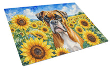 Load image into Gallery viewer, Boxer in Sunflowers Cutting Board Tempered Glass Kitchen Cutting Surface, Heat Resistant Chopping Board with Non-Slip Feet, Decorative Food Prep &amp; Serving