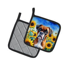 Load image into Gallery viewer, Boxer in Sunflowers Pot Holders - Set of 2 Decorative Kitchen Helpers | Made in the USA