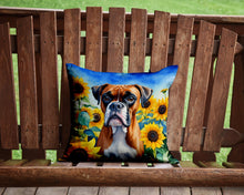 Load image into Gallery viewer, Boxer in Sunflowers Throw Pillow - 14x14 Decorative Pillow – Art for Your Home &amp; Patio