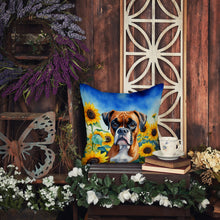 Load image into Gallery viewer, Boxer in Sunflowers Throw Pillow - 14x14 Decorative Pillow – Art for Your Home &amp; Patio