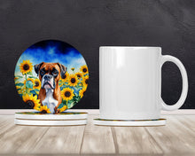 Load image into Gallery viewer, Boxer in Sunflowers Large Sandstone Coasters Pack of 4