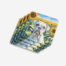 Load image into Gallery viewer, Boxer in Sunflowers Coasters - Set of 4 Lightweight Foam, Absorbent Drink Coasters