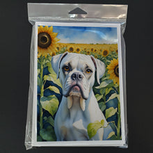 Load image into Gallery viewer, Boxer in Sunflowers Greeting Cards - Blank Note Cards – 8-Pack of Artist-Designed Cards with Envelopes