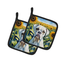 Load image into Gallery viewer, Boxer in Sunflowers Pot Holders - Set of 2 Decorative Kitchen Helpers | Made in the USA