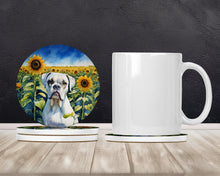 Load image into Gallery viewer, Boxer in Sunflowers Large Sandstone Coasters Pack of 4