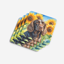 Load image into Gallery viewer, Boykin Spaniel in Sunflowers Coasters - Set of 4 Lightweight Foam, Absorbent Drink Coasters