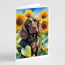 Load image into Gallery viewer, Boykin Spaniel in Sunflowers Greeting Cards - Blank Note Cards – 8-Pack of Artist-Designed Cards with Envelopes