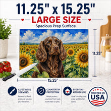 Load image into Gallery viewer, Boykin Spaniel in Sunflowers Cutting Board Tempered Glass Kitchen Cutting Surface, Heat Resistant Chopping Board with Non-Slip Feet, Decorative Food Prep &amp; Serving