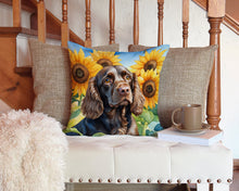 Load image into Gallery viewer, Boykin Spaniel in Sunflowers Throw Pillow - 14x14 Decorative Pillow – Art for Your Home &amp; Patio