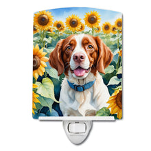 Load image into Gallery viewer, Brittany Spaniel in Sunflowers Ceramic Night Light