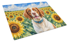 Load image into Gallery viewer, Brittany Spaniel in Sunflowers Cutting Board Tempered Glass Kitchen Cutting Surface, Heat Resistant Chopping Board with Non-Slip Feet, Decorative Food Prep &amp; Serving