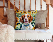 Load image into Gallery viewer, Brittany Spaniel in Sunflowers Throw Pillow - 14x14 Decorative Pillow – Art for Your Home &amp; Patio