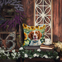 Load image into Gallery viewer, Brittany Spaniel in Sunflowers Throw Pillow - 14x14 Decorative Pillow – Art for Your Home &amp; Patio