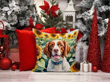 Load image into Gallery viewer, Brittany Spaniel in Sunflowers Throw Pillow - 14x14 Decorative Pillow – Art for Your Home &amp; Patio