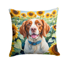 Load image into Gallery viewer, Brittany Spaniel in Sunflowers Throw Pillow - 14x14 Decorative Pillow – Art for Your Home &amp; Patio
